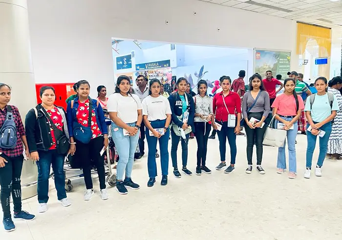 Workers recruited by Ivory Agency ready to travel at the Bandaranaike International Airport